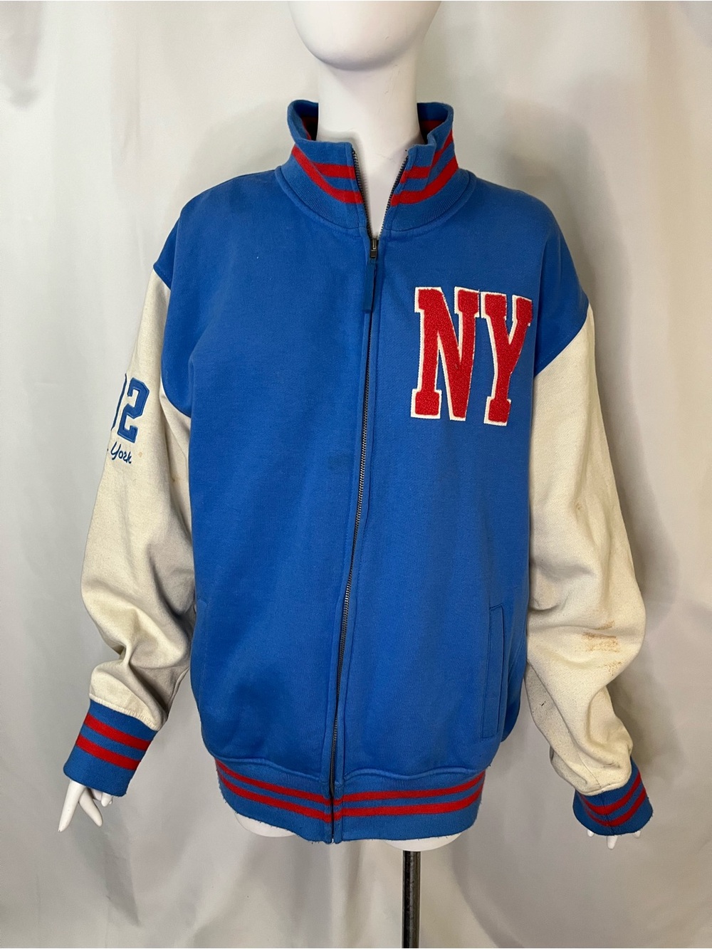 Colosseum New York NY Blue & White Athletic Zip Jacket with Red Applique